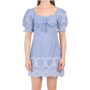 Rahi blue gingham embroidery dress M NWT